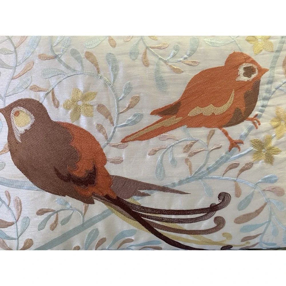 Vintage Blizzard Plush Decorative Bird Pillow Silk Satin Trim Zipper w‎ Insert